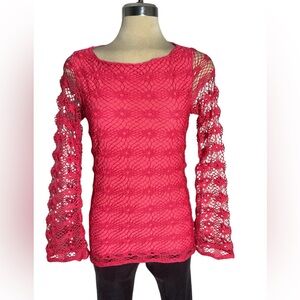 Elegant Pink Lace Long Sleeves Women's Top Size S